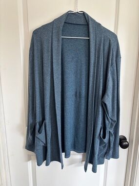 Blue open front cardigan with pockets